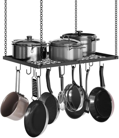Dailygoods- Pottenrek Hangend - Metalen Kookgerei Organizer - 12 Haken - 60,2 cm - Eenvoudige Installatie - Stijlvol Design - Keukenrek