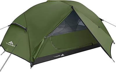Camping tent voor 2-3 personen met dubbele laag, 2 deuren en uitstekende ventilatie, lichtgewicht en waterdicht, perfect voor kamperen, wandelen en buitenactiviteiten.