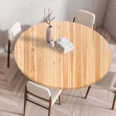 Tafelkleed met elastische rand, ronde vorm, gevouwen 3D geprint, afwasbaar rond tafelkleed voor binnen en buiten, afwasbaar, voor keuken, eetkamer, picknicktafels, 70 cm, licht hout