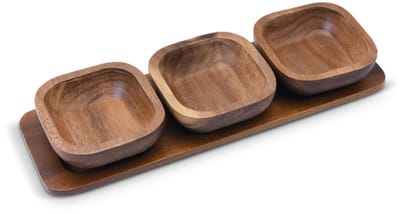 Acaciahouten Aperitiefset 4-delig 33 x 11 cm – Serveerplank met 3 Schaaltjes