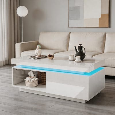 KOMHTOM - Moderne hoogglans salontafel - LED-verlichting - Lade - Draagvermogen 50 kg - 100x50x40,3 cm