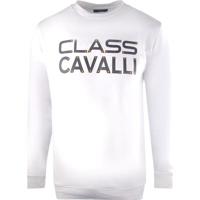 Cavalli Class groot vet logo-ontwerp wit sweatshirt