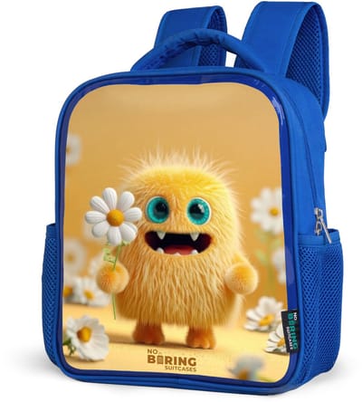 NoBoringSuitcases.com® - Rugzak blauw - Schooltas jongens - Vrolijk pluizig wezentje - Kinder rugtas jongen - Boekentas kind - Kinderrugzak voor school - Schoolrugzak