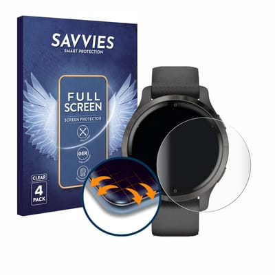 Savvies - Screenprotector voor Garmin Venu 2S - Folie Beschermfolie transparant volledig dekking 4 Stuks