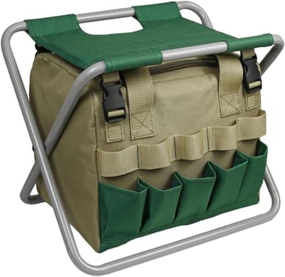 Tuinstoel Klapbaar - Werkkruk Zitje - Tuinieren Buiten - Met Organizer Tas - 47 x 43.3 cm - Grijs