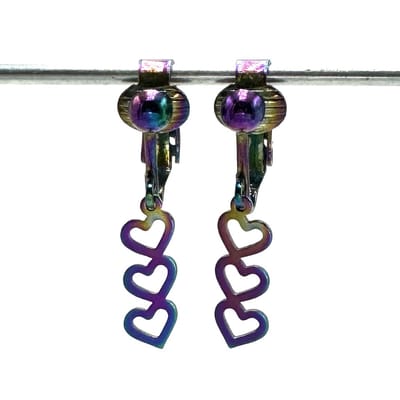 Clip Oorbellen Kinderen - Oorclips - Regenboogkleur 3 hartjes - Neochrome - Hangoorbellen - MNQ bijoux