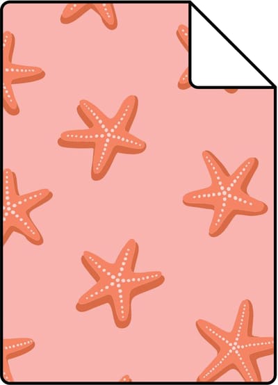 Proefstaal ESTAhome behang zeesterren roze en oranje - 26.5 x 21 cm - 132043-S