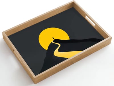 Dienblad hout 50x35 cm - Schootdienblad - Zon - Heuvel - Pad - Geel - Borrelplank rechthoek - Plateau dienbladen