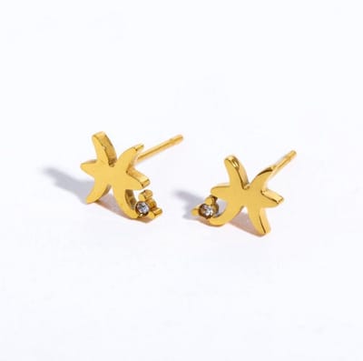 Plux Fashion Vissen Oorbellen - Goud - 1cm - Sieraden - Sterrenbeeld Oorbellen - Vissen Sterrenbeeld - Stainless Steel - Sieraden Cadeau - Pisces Earrings - Gouden Oorbellen - Luxe Style - Duurzame Kwaliteit - Roestvrijstaal