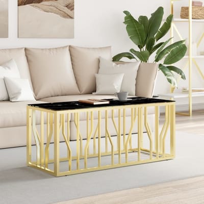 vidaXL - Salontafel - 110x45x45 - cm - roestvrij - staal - en - glas - goudkleurig