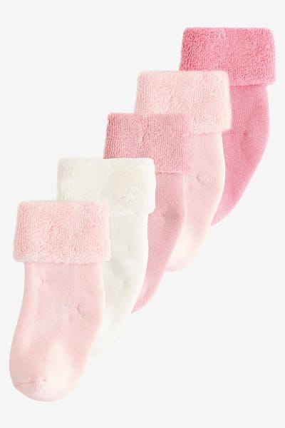 Next - Meisjes - Set van 5 paar geborduurdbadstof babysokken - Roze