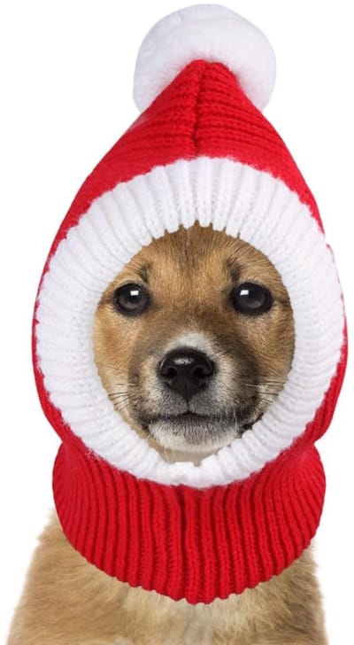 Dailygoods- Kerstmuts Hoogrekbare Gebreide Hoed - Semi-ingesloten Gehoorbescherming - Voor Kleine/Middelgrote Honden - Bescherming Tegen Koude Wind - Ideaal Voor Buitenshuis - Hondenmuts