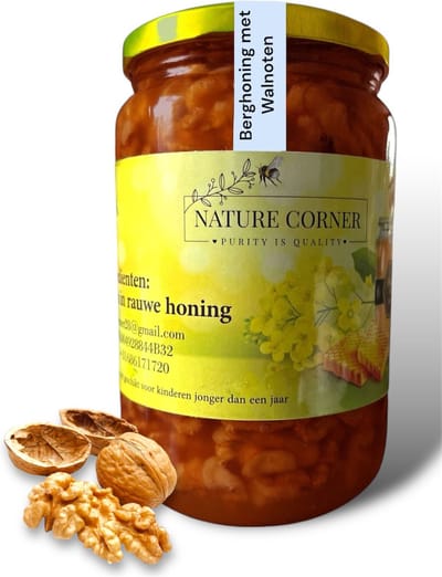 Berghoning met Walnoten | Mountain Honey with Walnuts | Miel de Montagne aux Noix | عسل جبلي مع الجوز – 100% Puur & Natuurlijk | Rauw | 900g