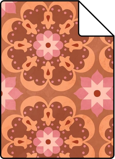 Proefstaal ESTAhome behang tegelmotief bruin, roze en paars - 26.5 x 21 cm - 132073-S