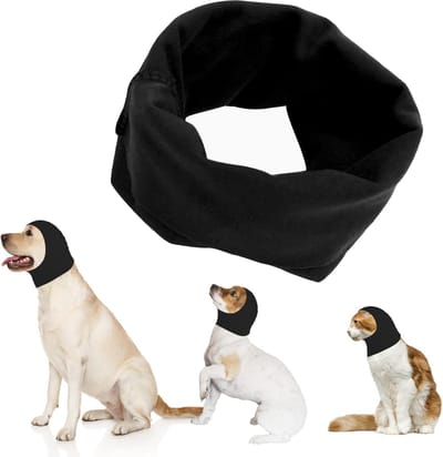 Hondenriem, Oorbeschermers, Hondenhoodie, Nek- en Oorwarmer, Gehoorbeschermers, Geluidsbescherming, Huisdiersjaal voor Honden en Katten(Zwart,S)