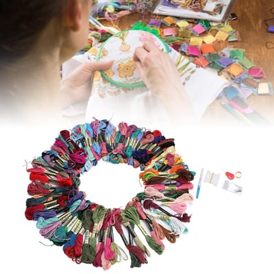 Kit Point de Croix 100 Couleurs Fil à Broder DIY Couture Accessoires de Broderie