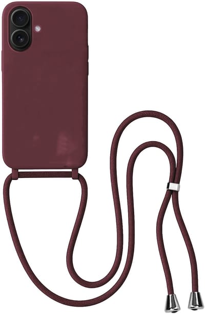 Hoes Geschikt voor iPhone 17 Hoesje Met Koord - Telefoonhoesje Geschikt voor iPhone 17 Backcover Met Afneembaar Koord - Aubergine