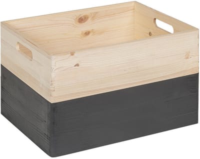 HAUDT® Houten stapel kist KIM MAXI open ZWART - 39,5 x 29,5 x 23 cm - inhoud 24,1L - zwarte kist - opbergkist