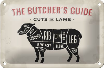 Blechschild Lamm 18x12cm Lamb cuts Metzgerei Fleisch