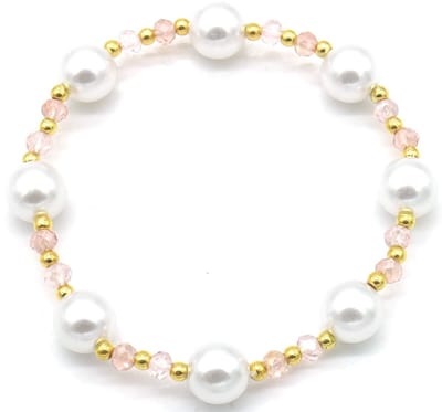 Armband - elastiek - roze - parels - hip - tijdloos - chique - outfit - cadeau - unisex - dames - heren