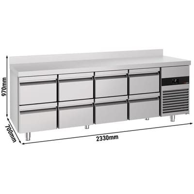 GGM Gastro Kühltisch PREMIUM - 2330x700mm - mit 8 Schubladen - Aufkantung