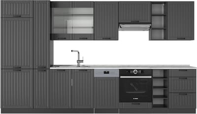 Vicco Fame-Line Complete keukeneenheid – 355 cm, WB Marmer Donkergrijs