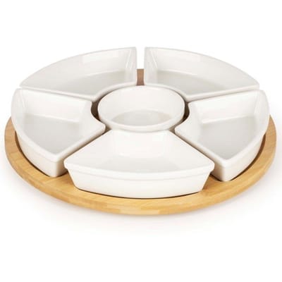 Springos Serveerschaal | Serveerplank | 7 Delig | Draaibaar | 30 Cm | Bamboe