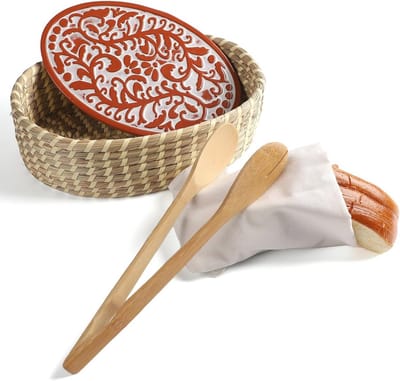 Terracotta Broodwarmermand met Stenen Set - Perfect voor Zuurdesem en Gastvrouw