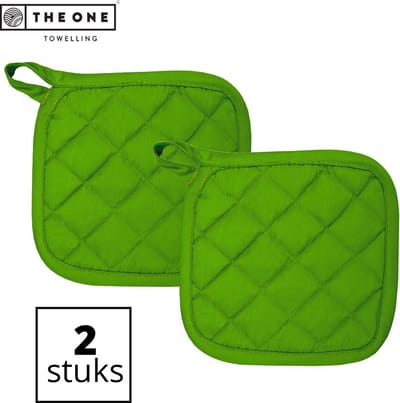 The One Towelling Pannenlappen - 21 x 21 cm - 2 Stuks - Pannenlap set - Hittebestendig - 185 gr/m2 - Katoen - Limoengroen