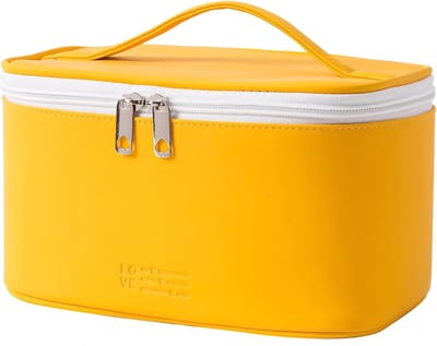 BOTC Make-up tasje - 2 lagen - Met handige vakjes - Cosmetica organizer - Toilettas Maat - Toilettas Etui - Geel