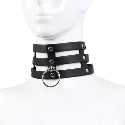 Kiotos Leather - Triple O-Ring Collar - Body Safe Kunstleer - Omtrek: 29/38 cm - 60 gr