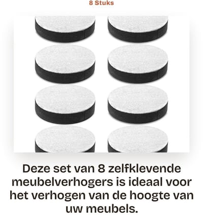 Dailygoods- Meubelvoeten 15 mm Hoogte - Zelfklevende Ronde Verhogers - Koolstofstaal - Antislip Pad - 8 Stuks - Geschikt voor Licht Gebruik - Meubelverhogers