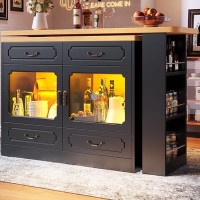 MODENUIT Bartafel - Uitschuifbaar Met 360° Draaiplateau En LED - Voor Keuken En Woonkamer - MDF - 135-203x39x92,8 Cm