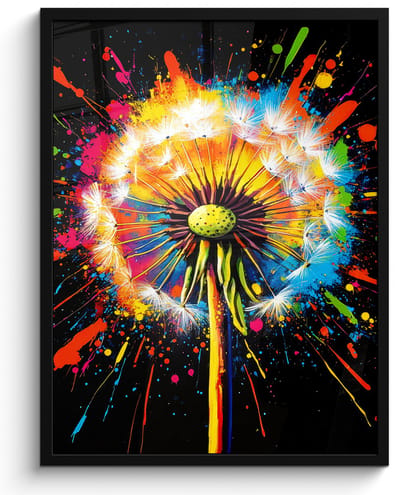 Poster in lijst - Fotolijst 50x70 cm - Posters - Paardenbloem - Graffiti - Kleurrijk - Bloemen - Natuur - Posterlijst zwart - Decoratie - Wanddecoratie woonkamer - Muurdecoratie slaapkamer