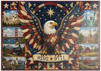MyPuzzle Amerikaanse Adelaar Erfgoed Quilt - Premium 200 Stukjes Puzzel - MyPuzzle speciale collectie van Havana Puzzle Company