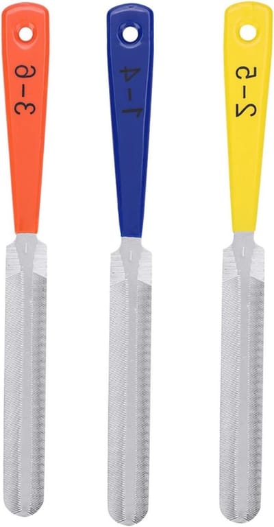 Gitaar Nut Vijl - Instrumenten Reparatie - Snaren Afstellen - Roestvrij Staal - 3 Stuks - Geel Blauw Oranje