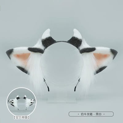 Accessoires de Cheveux en Peluche Mignons Faits à la Main Bandeau Oreilles de Vache Kc Accessoires de Coiffe Animale Simulés Accessoires de Spectacle One Size white