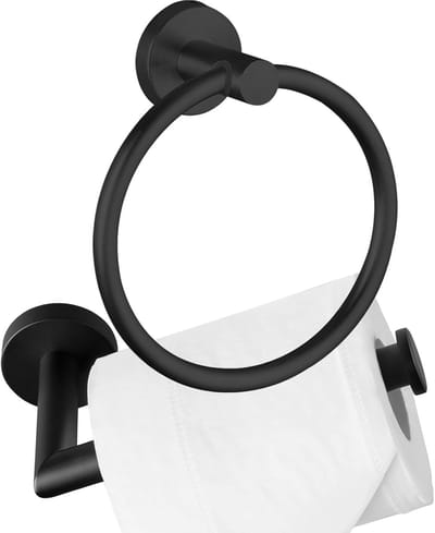 Handdoekring & toiletpapierhouder, 2-delige badkamerhardwareset, roestvrij staal SUS304, handdoekhouder & toiletpapierhouder, stabiel badkameraccessoire voor thuis of keuken, zwart