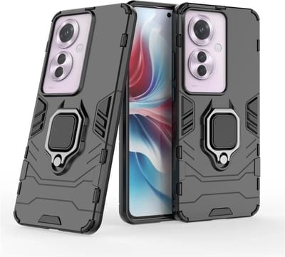 MobyDefend Hoesje - Geschikt voor Oppo Reno 11F - Dubbelgelaagde Pantsercase Met Standaard - Zwart