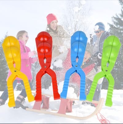 Sneeuwballen Maker Geel Dubbel - Sneeuwballen Tang - Dubbelen Sneeuw Ballenmaker - Winterspeelgoed - Sneeuwspeelgoed- Zandballen Maker - Sneeuwballengevecht - Zandbollen - Zandoliebollen -