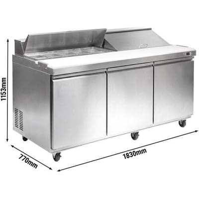 GGM Gastro Zubereitungstisch American Style PREMIUM - 1839mm - 623 Liter - 3 Türen - inkl. 18x Behälter GN 1/6 Zilver