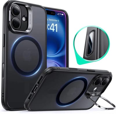 ESR Hoesje Geschikt voor Apple iPhone 16 - Classic Hybrid HaloLock - Compatibel met MagSafe / Qi2 en ESR HaloLock - Back Cover - Camera Kickstand - Cameraregelaar Control Knop - Frosted Zwart