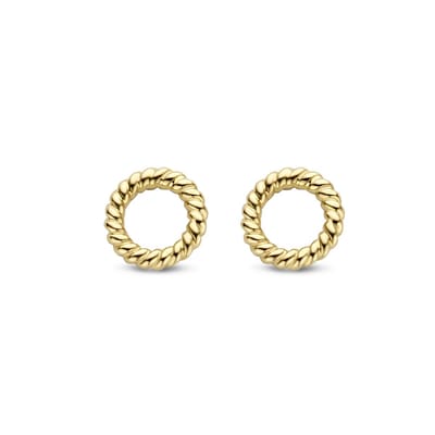 New Bling 9NBG-0252 Gouden Oorknopjes - Dames - Cirkel -4 mm Doorsnee - Bewerkt - 14 Karaat - Goud