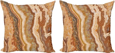 ABAKUHAUS Decoratieve kussenhoes – 2×60×60 cm – Dubbelzijdig bedrukt – Marmerlook Bruin-Beige