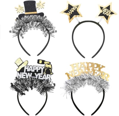 Dailygoods- Hoofdband 4-pack - Happy New Year - Ster Hoofdtooi - Haaraccessoires - Oudejaarsavond Decoraties - Zilveren Klatergoud - Haarband