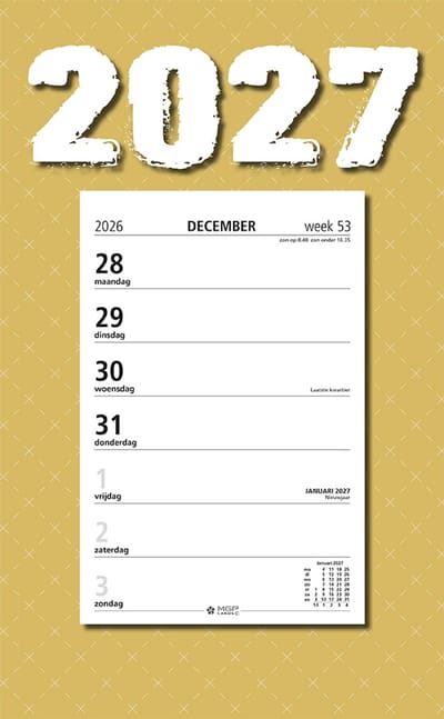 MGPcards - Week Scheurkalender 2027 - Week begint op maandag - 21 x 34 cm - Oker