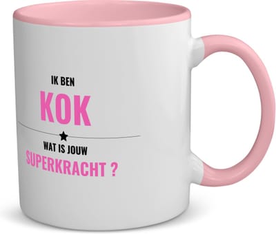 Akyol - ik ben kok wat is jouw superkracht? koffiemok - theemok - roze - Kok - iemand die goed kan koken - mensen die kok zijn - kook liefhebbers - verjaardagscadeau - verjaardag - cadeau - kado - geschenk - gift - 350 ML inhoud