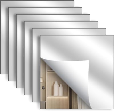Acryl Wandspiegel Set van 6, 20 x 20 cm, Perfect voor Decoratie en Ruimte-optimalisatie