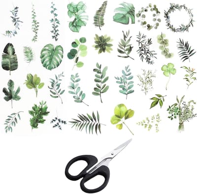 Blad Scrapbook Stickers - PVC Decoratieve Stickers - Groene Blad Stickers - Waterverf Scrapbooking Ontwerp - 18 Vellen Stickers voor Dagboek Scrapbook Kalender Notitieboek DIY Decoratie (Groen)