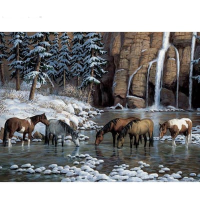 Paarden in het water Handwerk Diamond Painting Kit Handmake Decoratieve schilderkunst Kruissteek Borduurwerk 20X30CM gray